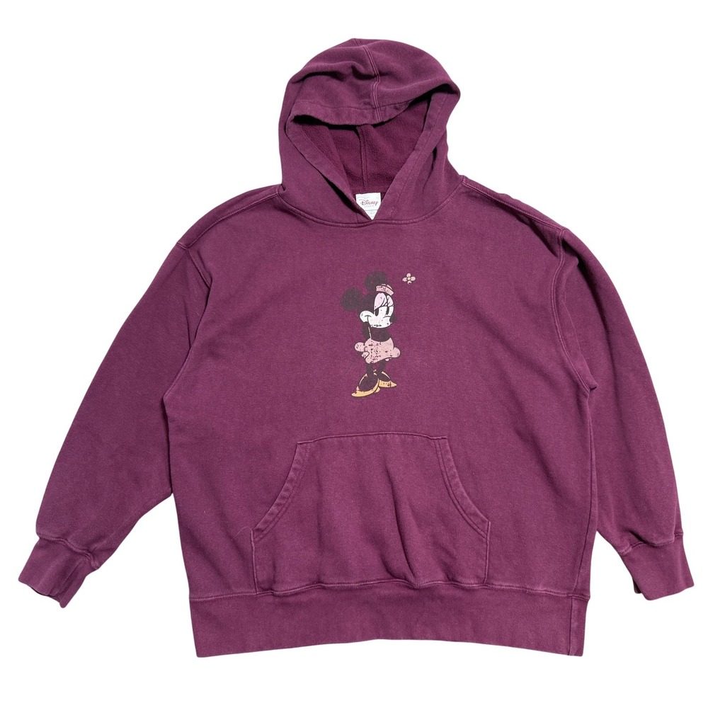 Disney Store Hoodie Womens Medium Purple Minnie Mouse Graphic Pullover Fleece